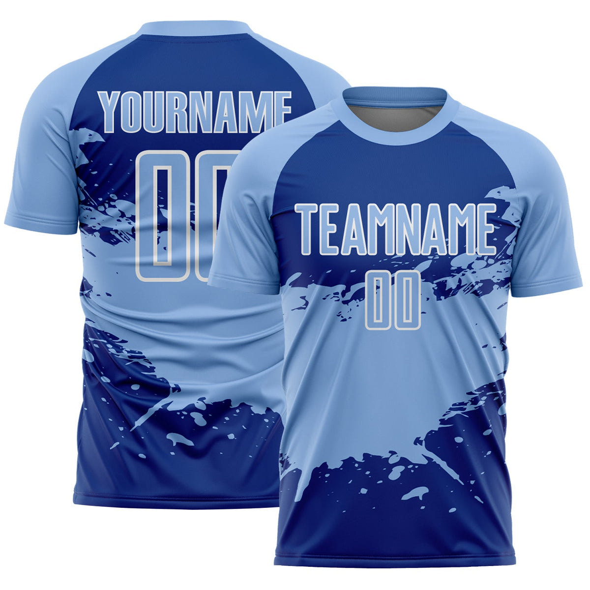 Custom Light Blue Royal-White Splash Color Block Sublimation Soccer Uniform Jersey