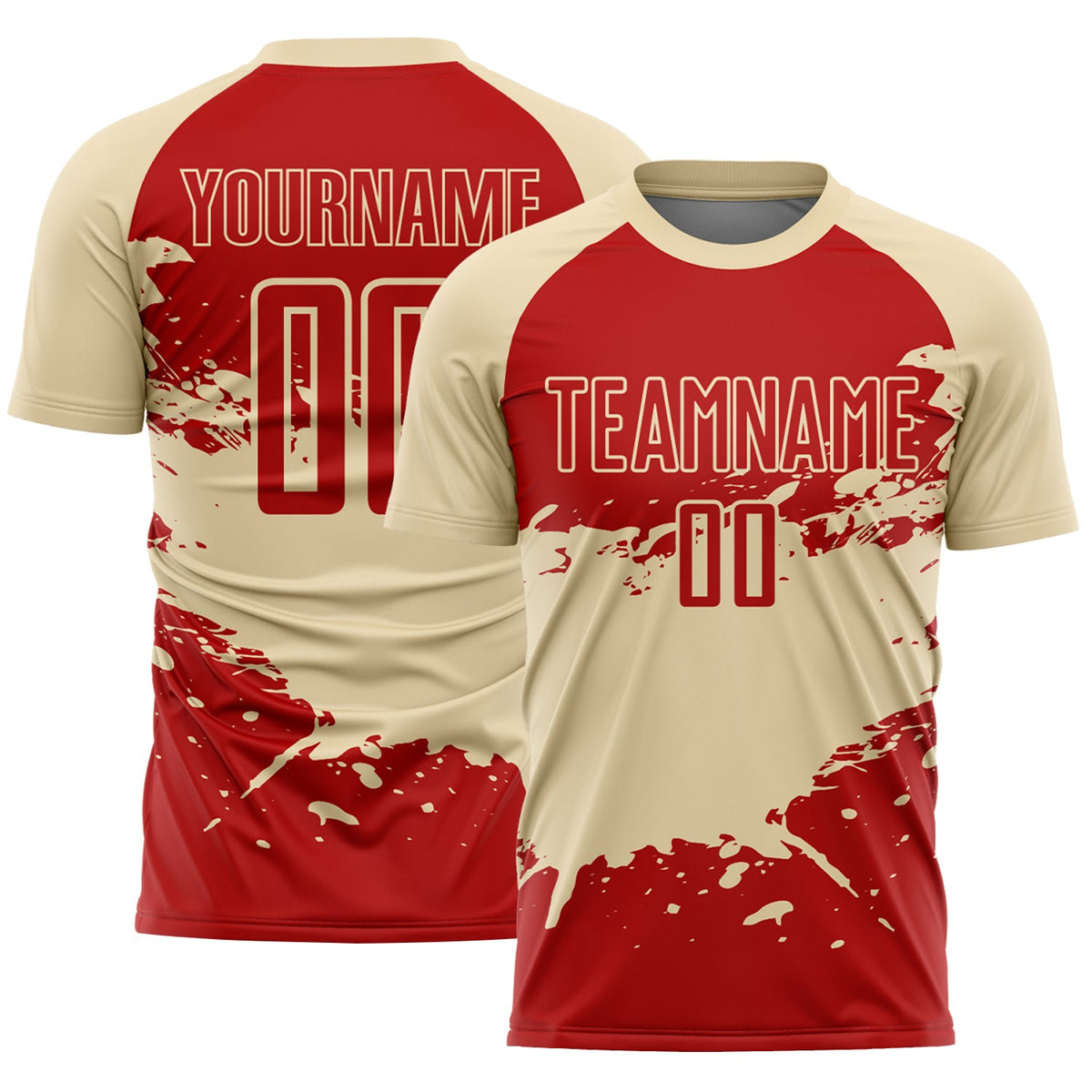 Custom Cream-Red Splash Color Block Sublimation Soccer Uniform Jersey