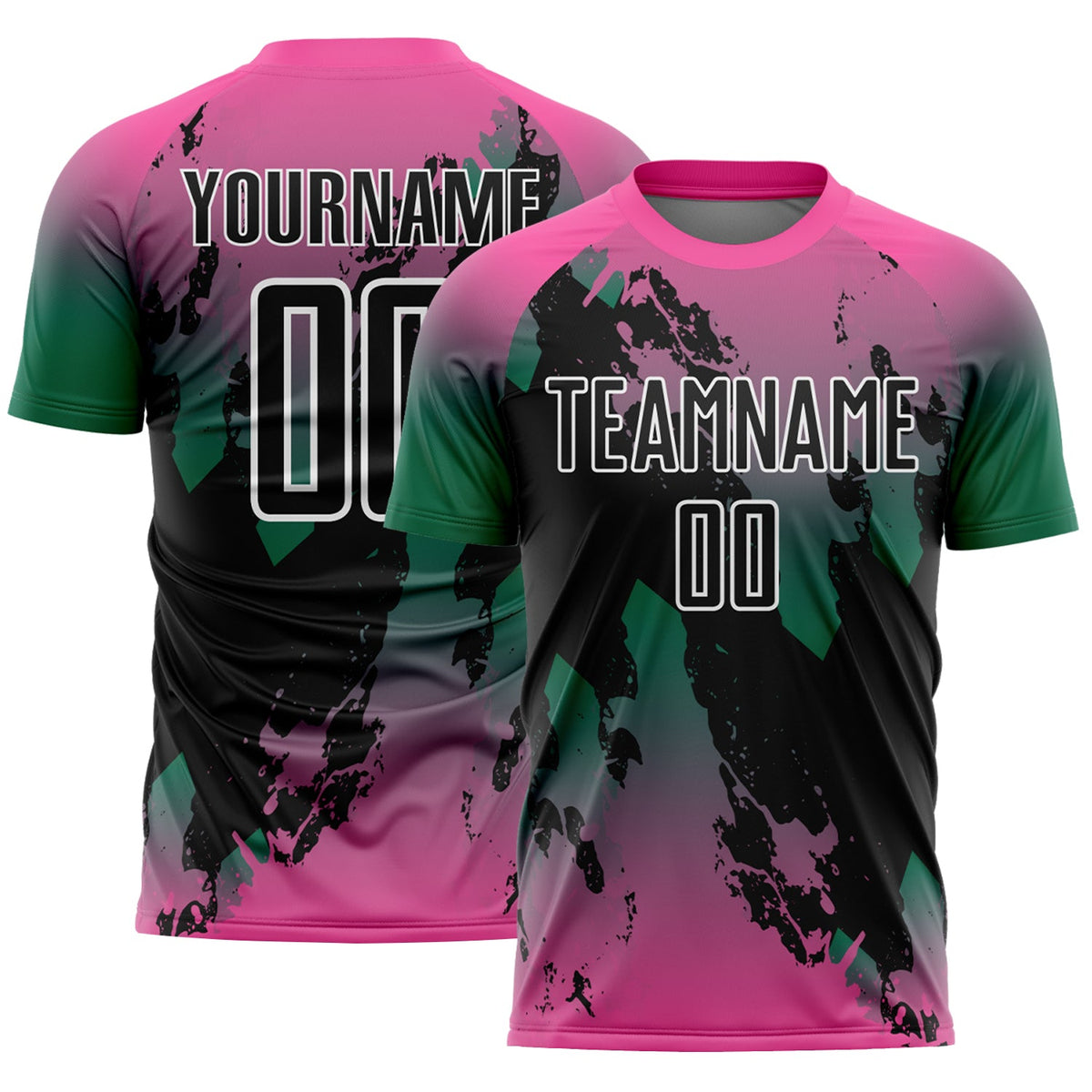 Custom Pink Black Kelly Green-White Gradient Splash Sublimation Soccer Uniform Jersey