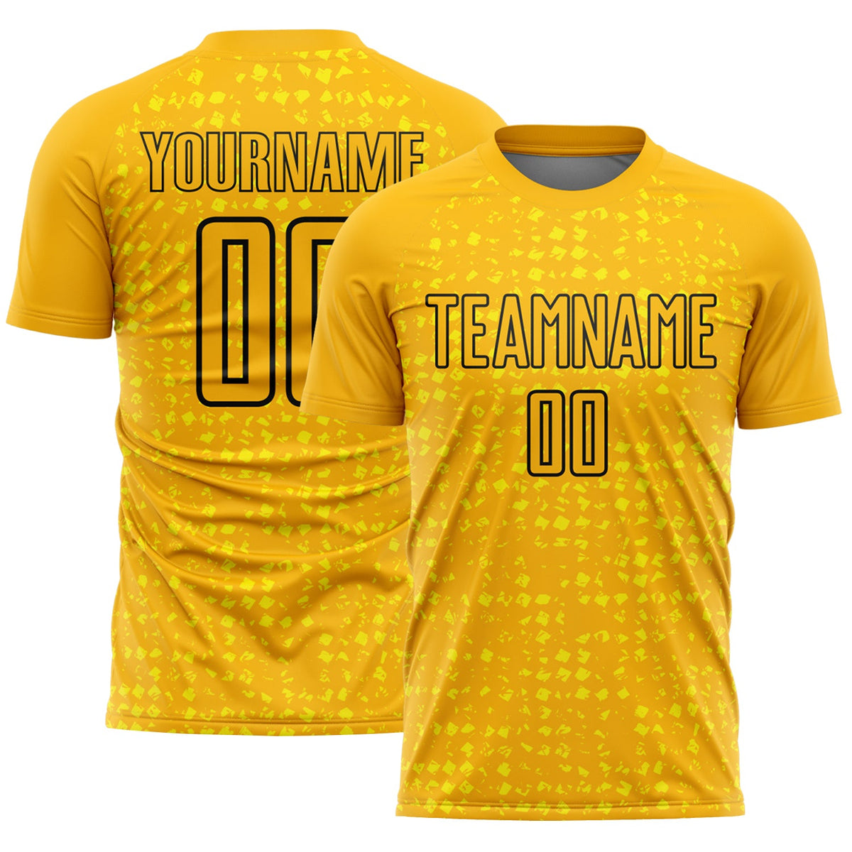 Custom Gold Black-Light Yellow Digital Geometric Fragment Speckles Sublimation Soccer Uniform Jersey