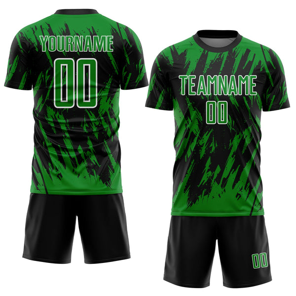 Custom Black Grass Green-White Splatter Torn Sharp Brush Stroke Sublimation Soccer Uniform Jersey alternate