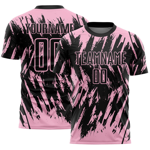 Custom Black-Light Pink Splatter Torn Sharp Brush Stroke Sublimation Soccer Uniform Jersey