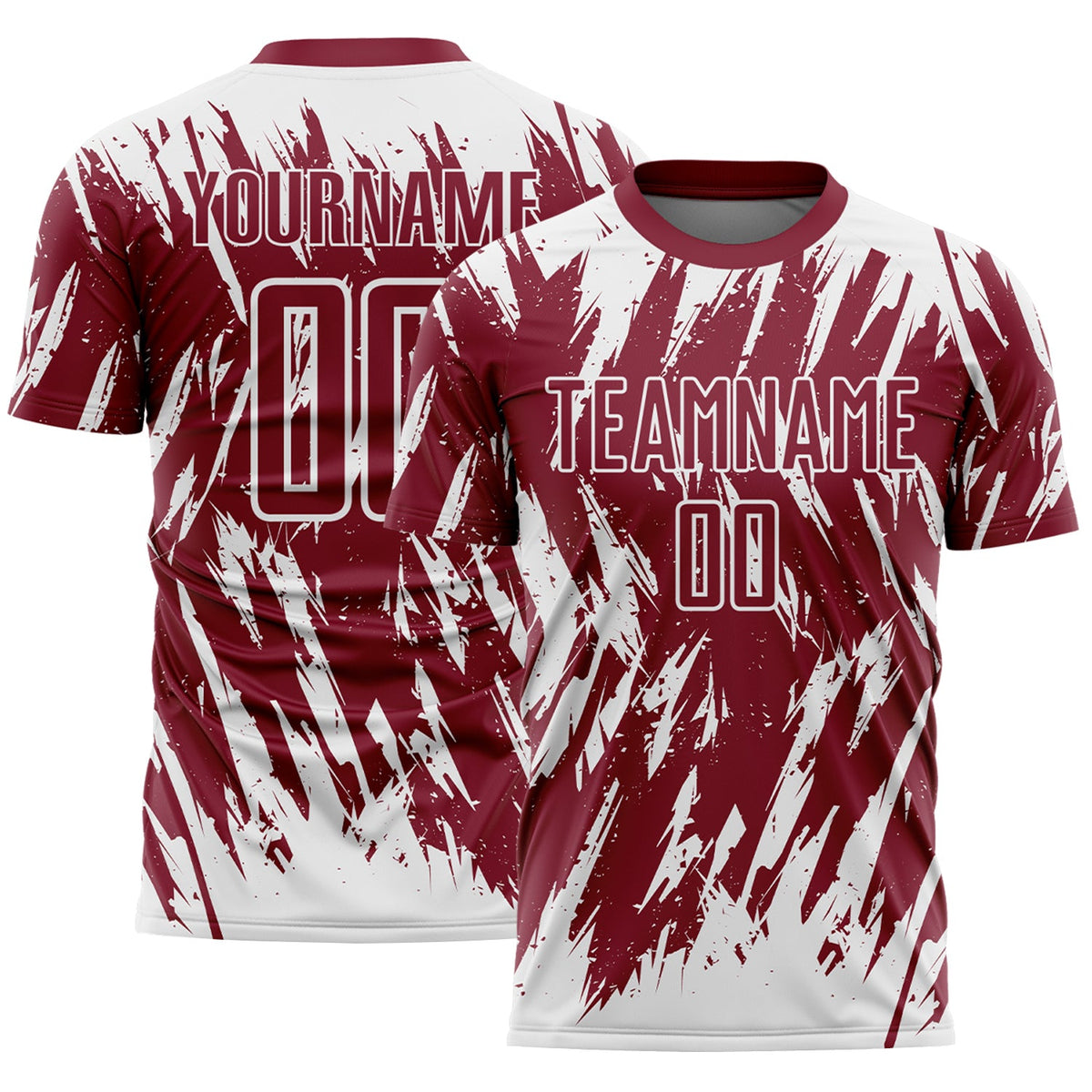Custom Crimson-White Splatter Torn Sharp Brush Stroke Sublimation Soccer Uniform Jersey