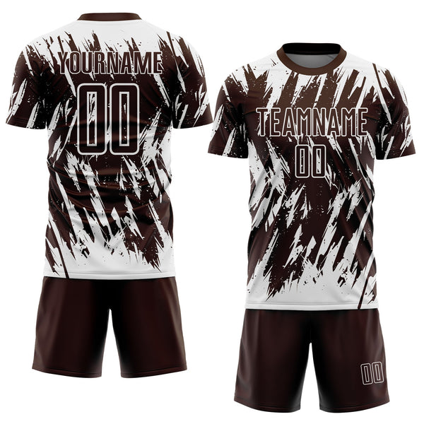 Custom Brown-White Splatter Torn Sharp Brush Stroke Sublimation Soccer Uniform Jersey alternate