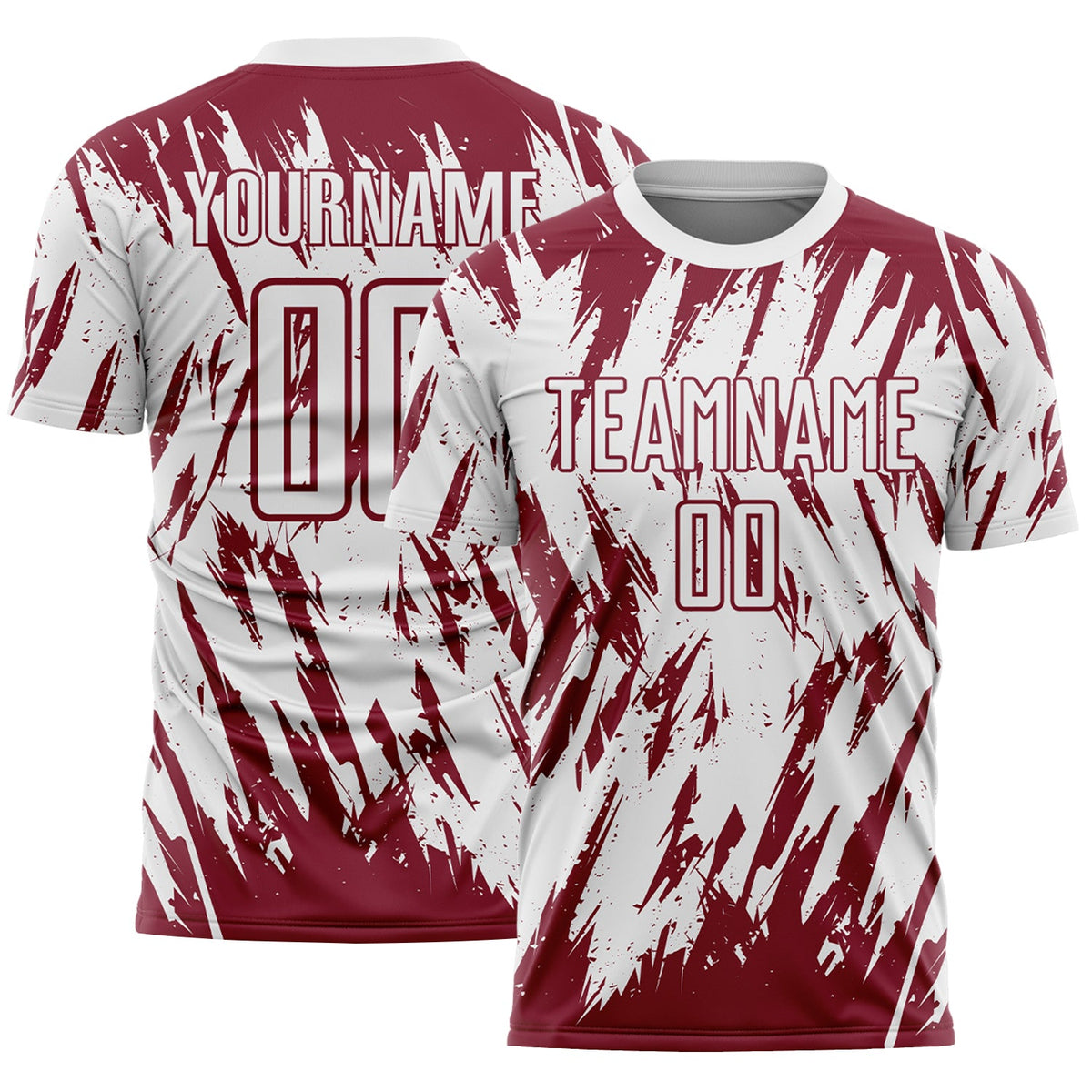 Custom White-Crimson Splatter Torn Sharp Brush Stroke Sublimation Soccer Uniform Jersey