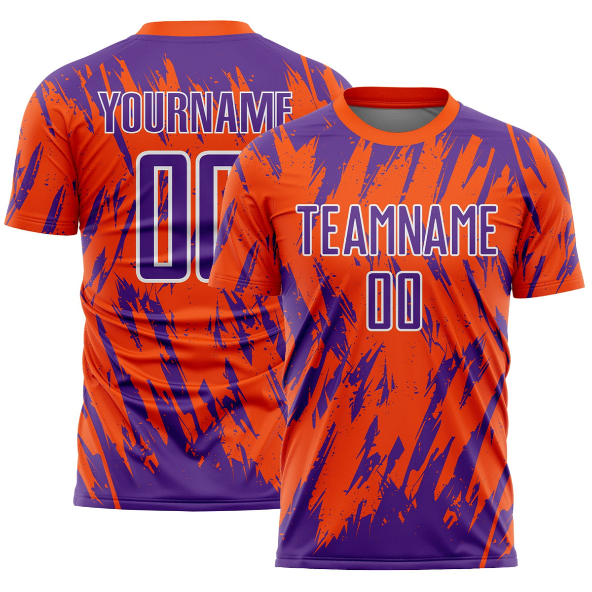Custom Orange Purple-White Splatter Torn Sharp Brush Stroke Sublimation Soccer Uniform Jersey