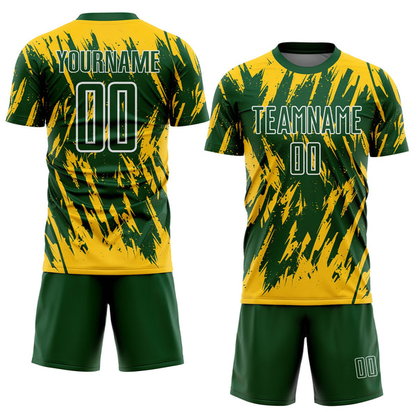 Custom Green Yellow-White Splatter Torn Sharp Brush Stroke Sublimation Soccer Uniform Jersey alternate