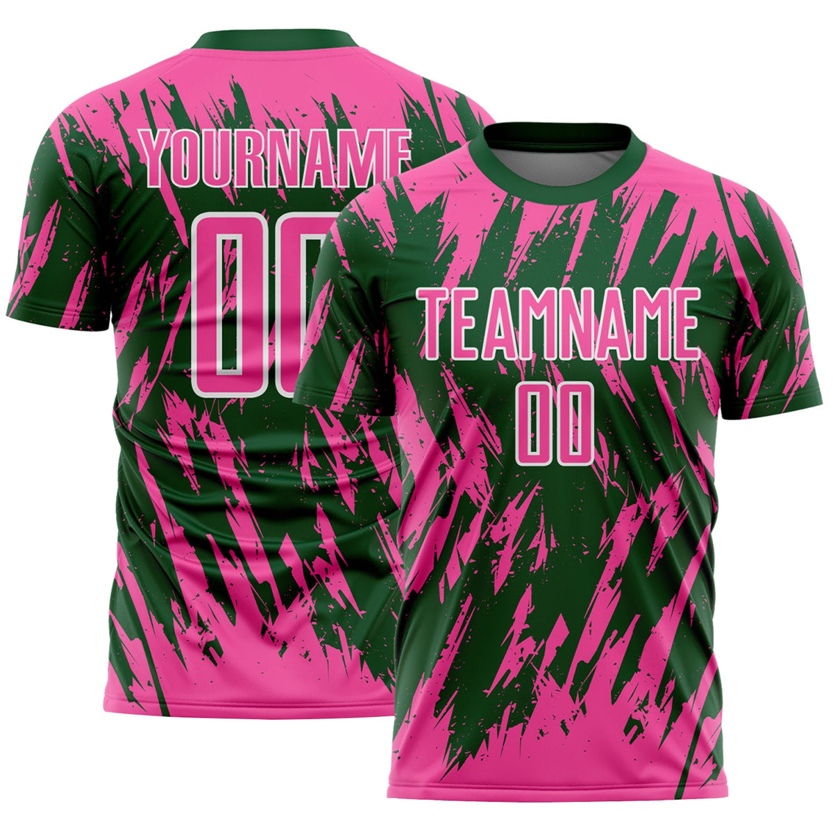 Custom Green Pink-White Splatter Torn Sharp Brush Stroke Sublimation Soccer Uniform Jersey