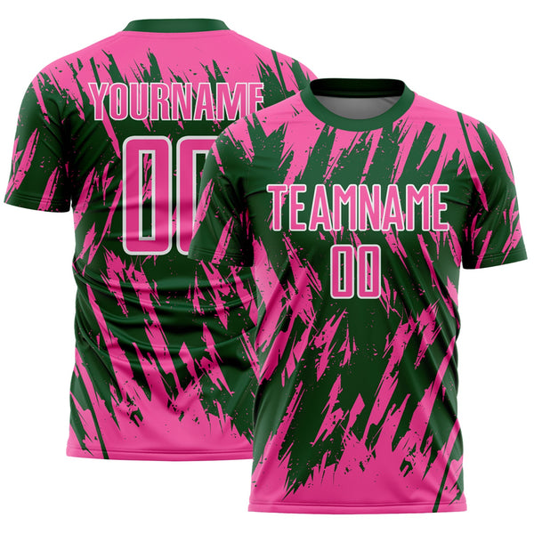 Custom Green Pink-White Splatter Torn Sharp Brush Stroke Sublimation Soccer Uniform Jersey