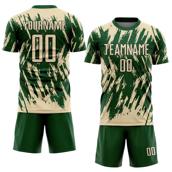 Custom Green Cream-Black Splatter Torn Sharp Brush Stroke Sublimation Soccer Uniform Jersey alternate