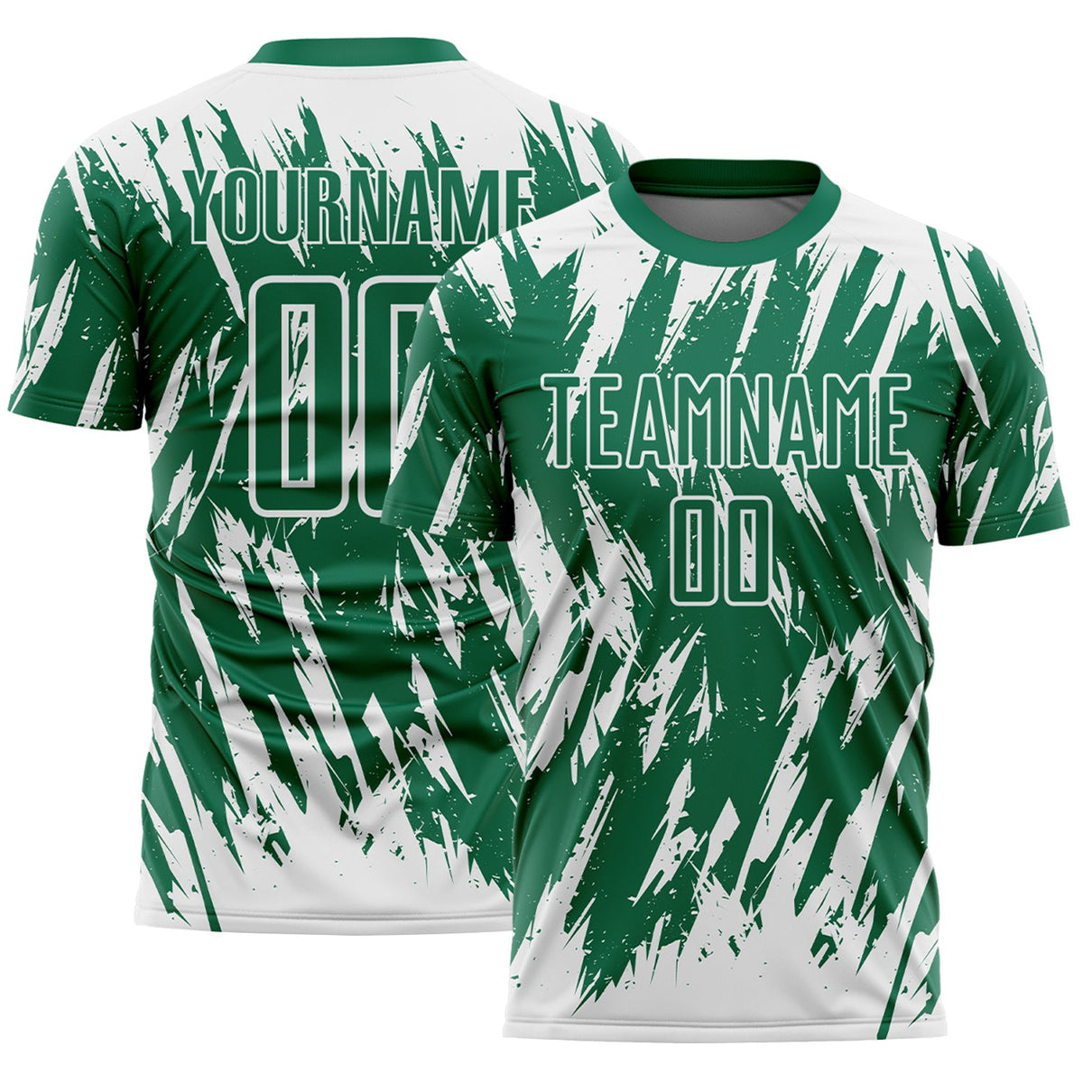 Custom Kelly Green-White Splatter Torn Sharp Brush Stroke Sublimation Soccer Uniform Jersey