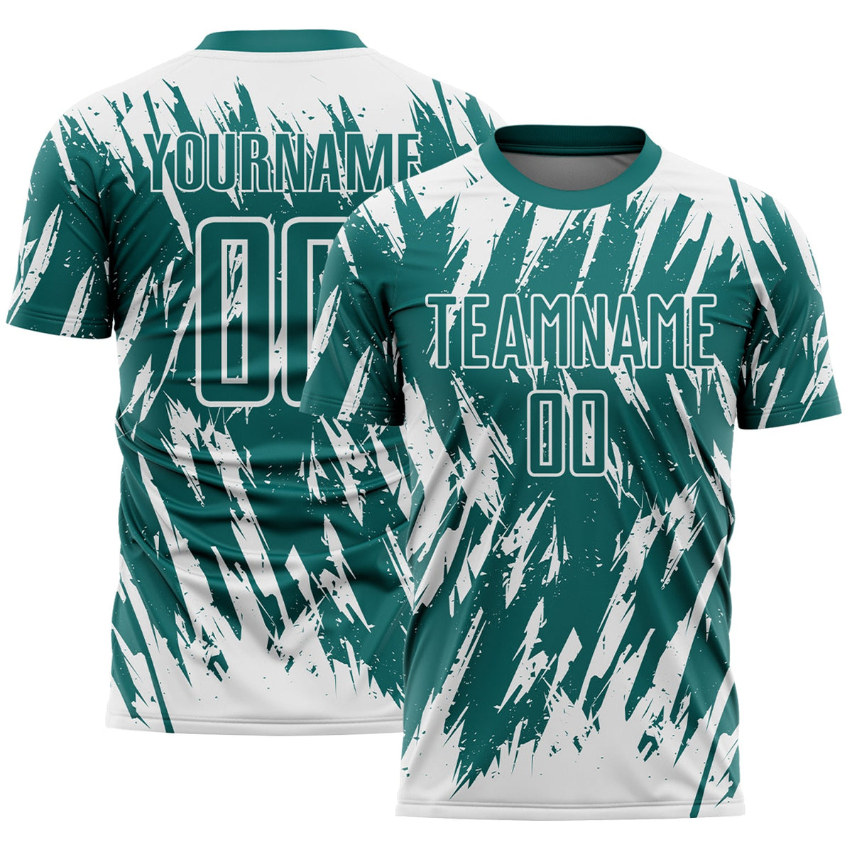 Custom Teal-White Splatter Torn Sharp Brush Stroke Sublimation Soccer Uniform Jersey