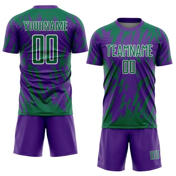 Custom Purple Kelly Green-White Splatter Torn Sharp Brush Stroke Sublimation Soccer Uniform Jersey alternate