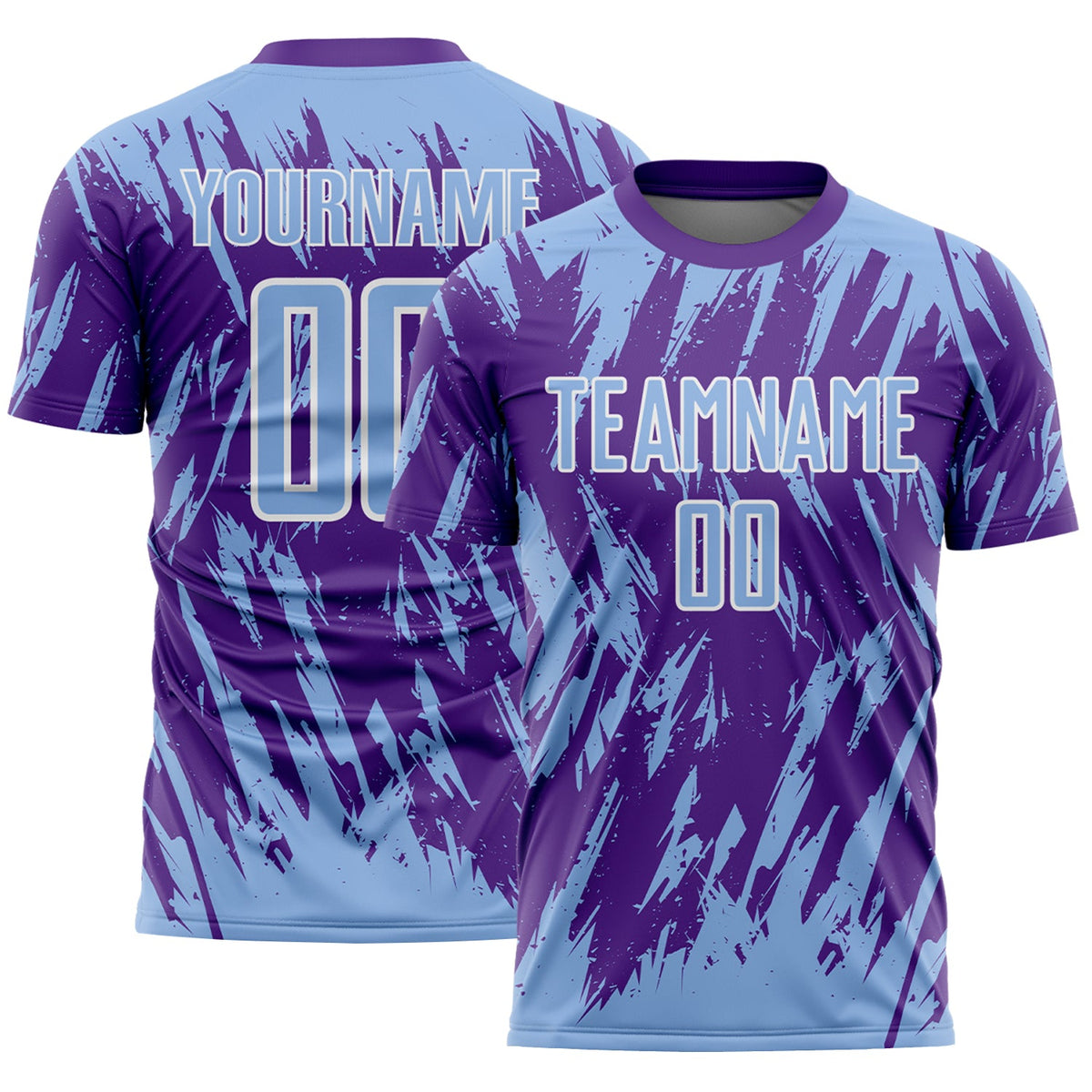 Custom Purple Light Blue-White Splatter Torn Sharp Brush Stroke Sublimation Soccer Uniform Jersey