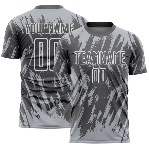 Custom Steel Gray Gray-White Splatter Torn Sharp Brush Stroke Sublimation Soccer Uniform Jersey
