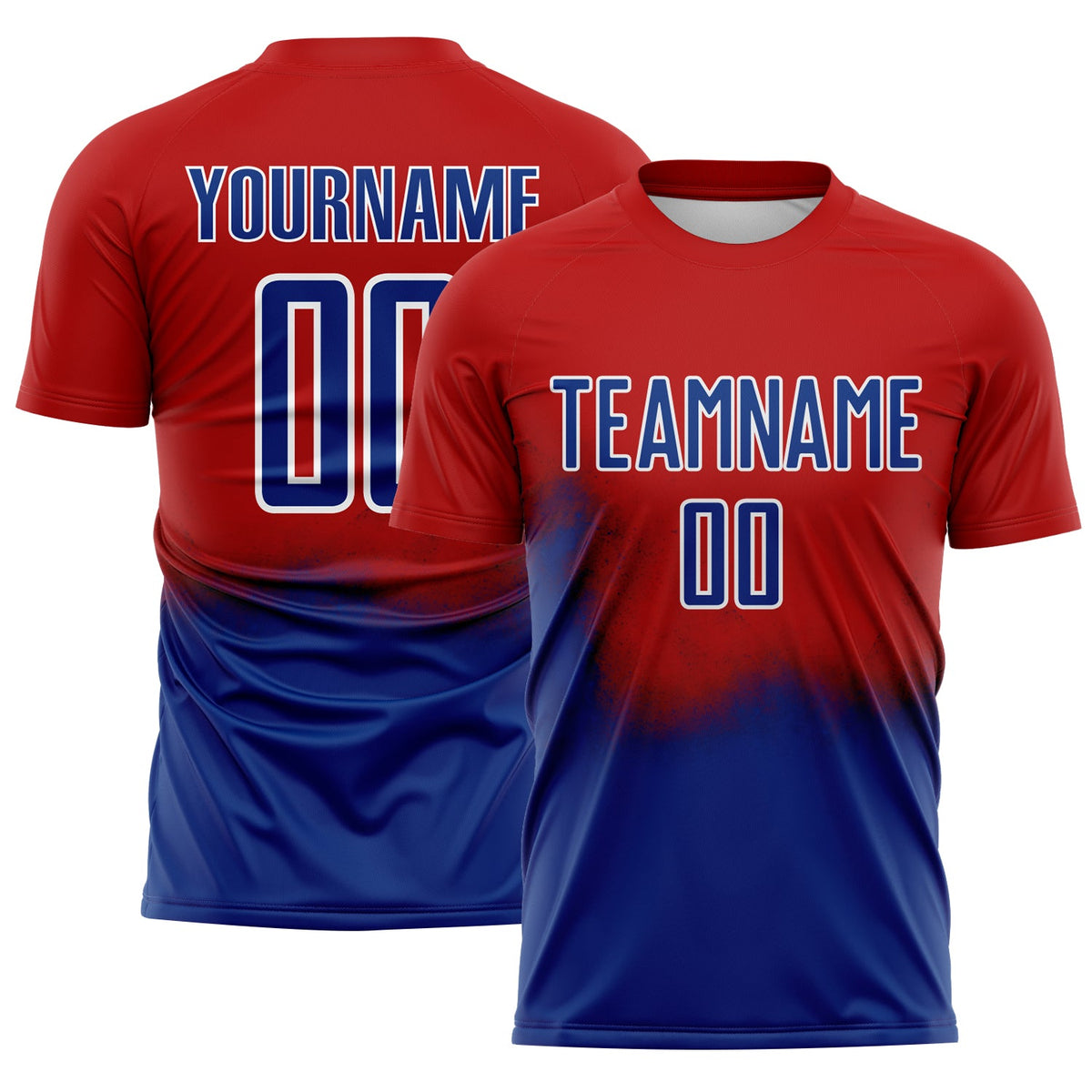 Custom Red Royal-White Brasil Spray Gradient Sublimation Soccer Uniform Jersey