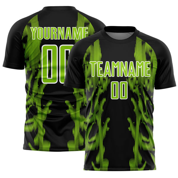 Custom Black Neon Green-White Brasil Digital Lines Sublimation Soccer Uniform Jersey