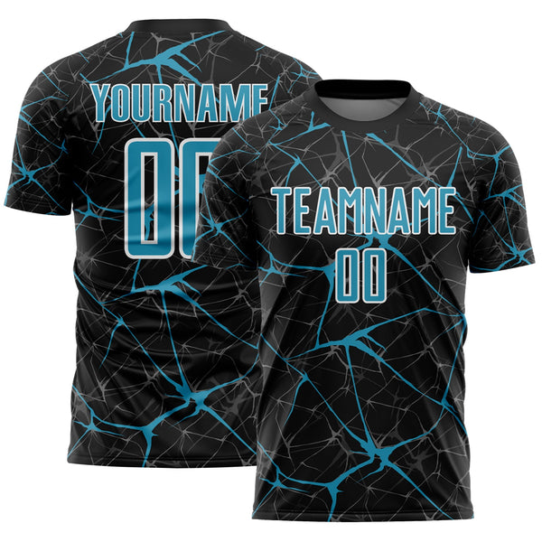 Custom Black Panther Blue-White Abstract Network Crackle Sublimation Soccer Uniform Jersey