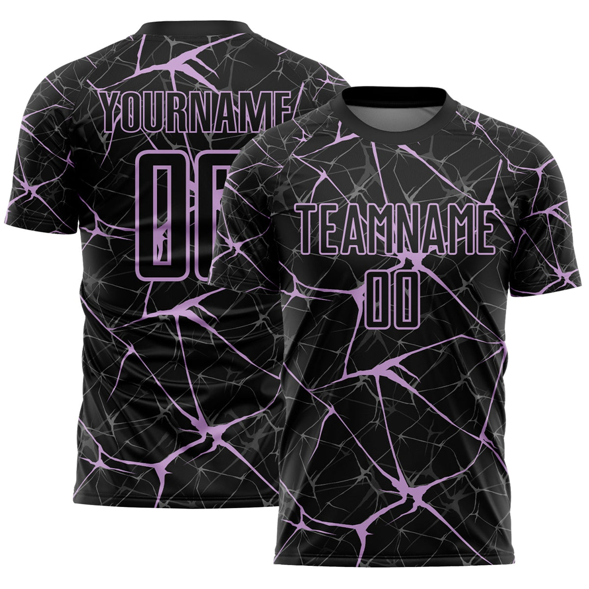 Custom Black-Light Purple Abstract Network Crackle Sublimation Soccer Uniform Jersey