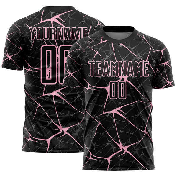Custom Black-Light Pink Abstract Network Crackle Sublimation Soccer Uniform Jersey
