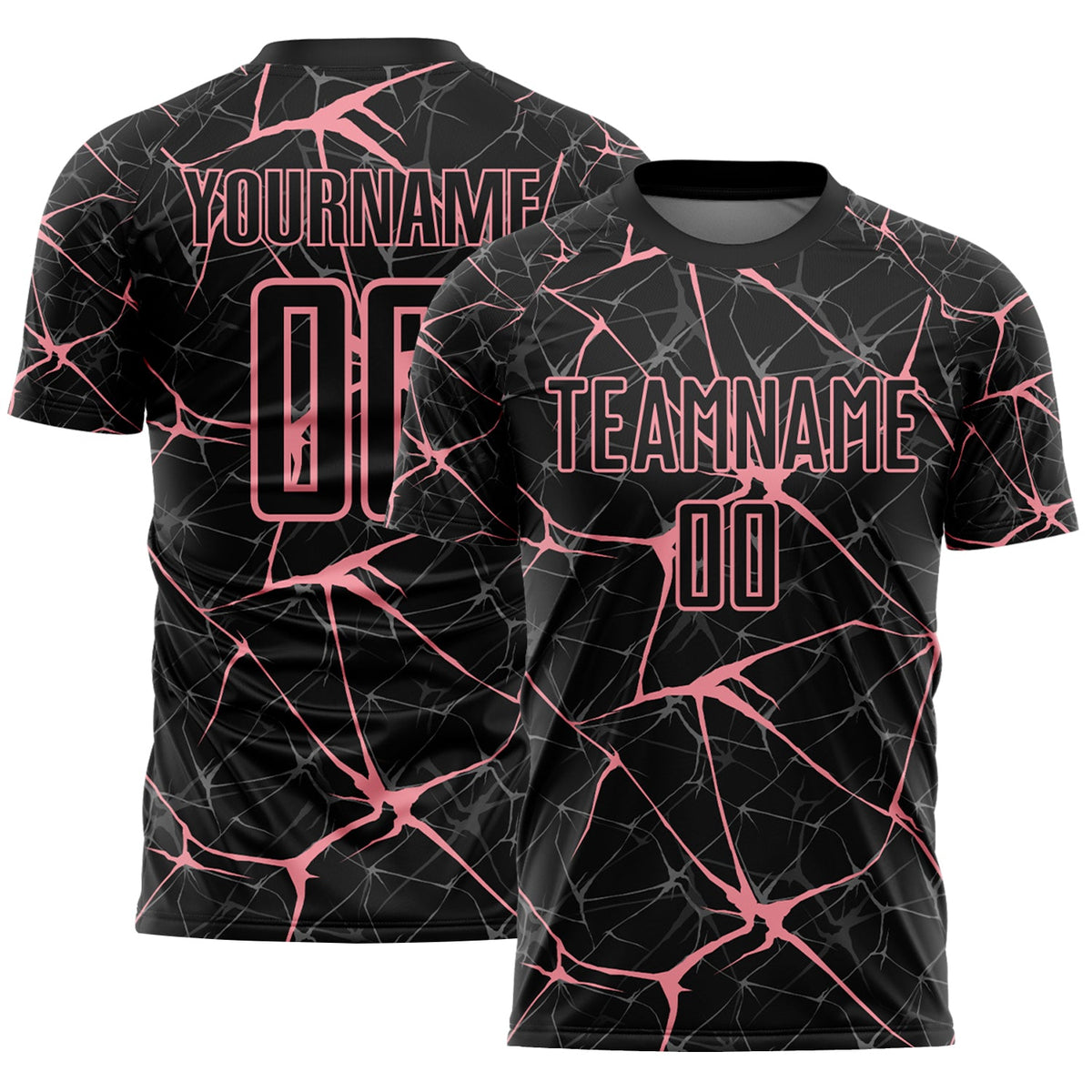 Custom Black-Medium Pink Abstract Network Crackle Sublimation Soccer Uniform Jersey