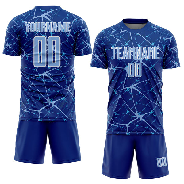 Custom Royal Light Blue-White Abstract Network Crackle Sublimation Soccer Uniform Jersey alternate