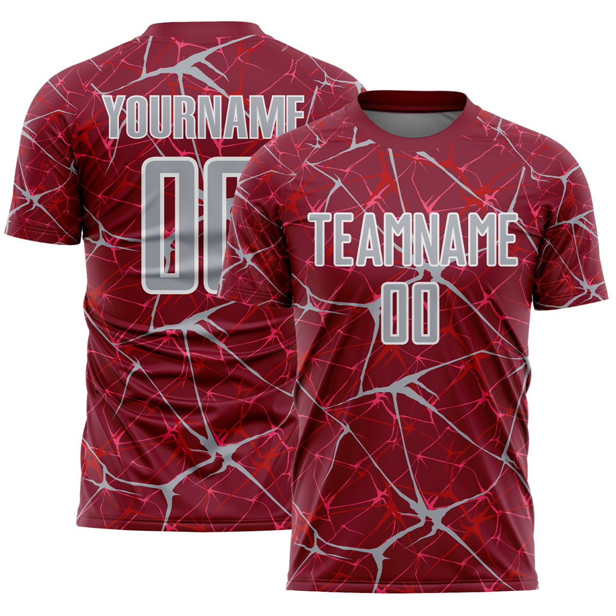 Custom Crimson Gray-White Abstract Network Crackle Sublimation Soccer Uniform Jersey