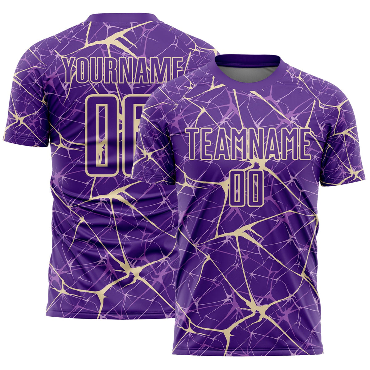 Custom Purple-Cream Abstract Network Crackle Sublimation Soccer Uniform Jersey