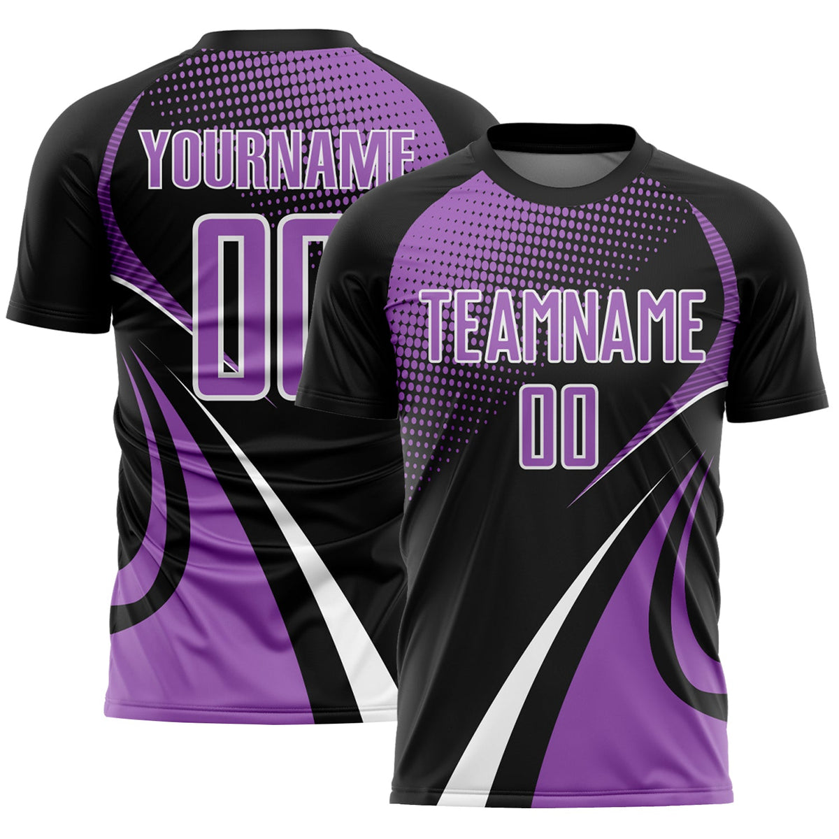 Custom Black Medium Purple-White Halftone Dot Dynamic Curve Stripe Sublimation Soccer Uniform Jersey