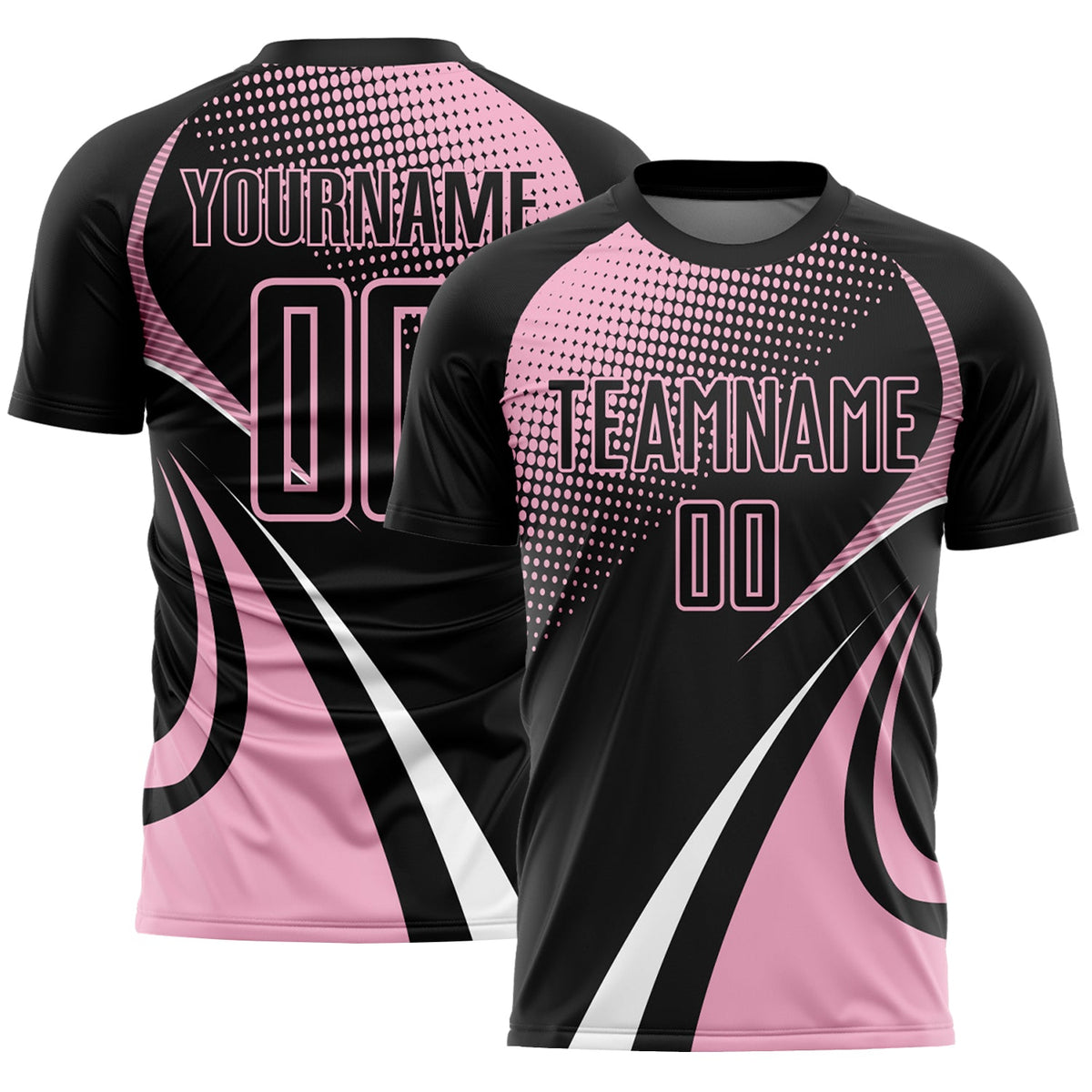 Custom Black Light Pink-White Halftone Dot Dynamic Curve Stripe Sublimation Soccer Uniform Jersey