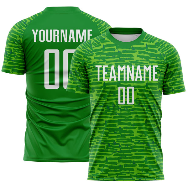 Custom Grass Green-White Distressed Fragment Brush Stroke Sublimation Soccer Uniform Jersey