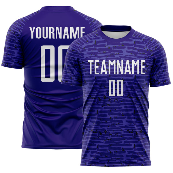 Custom Dark Purple-White Distressed Fragment Brush Stroke Sublimation Soccer Uniform Jersey