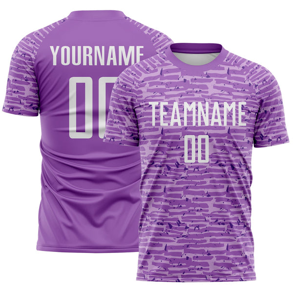 Custom Medium Purple-White Distressed Fragment Brush Stroke Sublimation Soccer Uniform Jersey