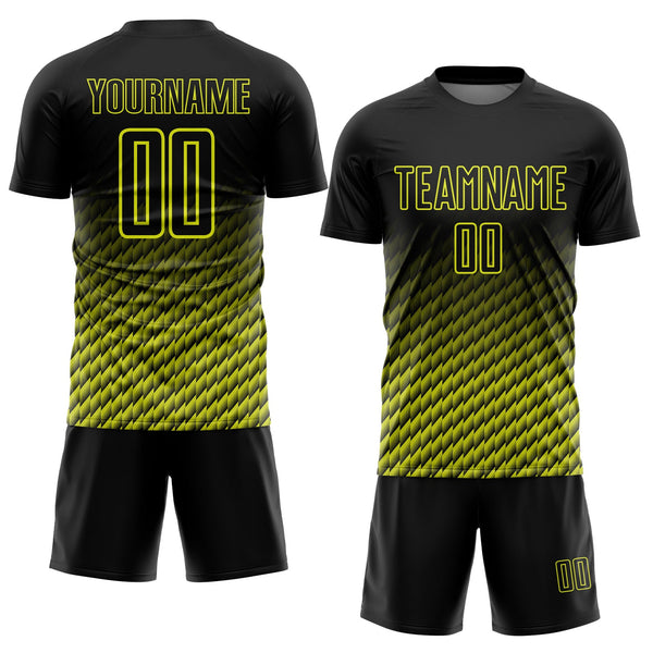 Custom Black-Neon Yellow Geometric Wave Gradient Sublimation Soccer Uniform Jersey alternate