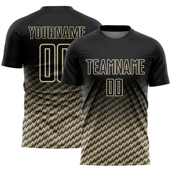 Custom Black-Cream Geometric Wave Gradient Sublimation Soccer Uniform Jersey
