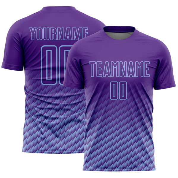 Custom Purple-Light Blue Geometric Wave Gradient Sublimation Soccer Uniform Jersey