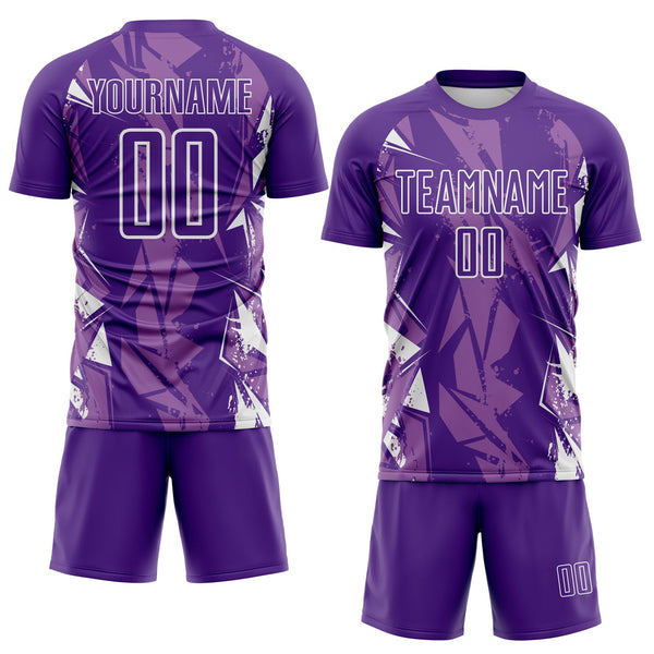 Custom Purple-White Geometric Shard Grunge Splash Sublimation Soccer Uniform Jersey alternate