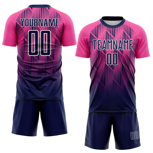 Custom Navy Pink-White Spiked Sharp Lines Gradient Sublimation Soccer Uniform Jersey alternate