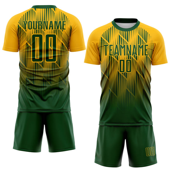 Custom Green-Gold Spiked Sharp Lines Gradient Sublimation Soccer Uniform Jersey alternate