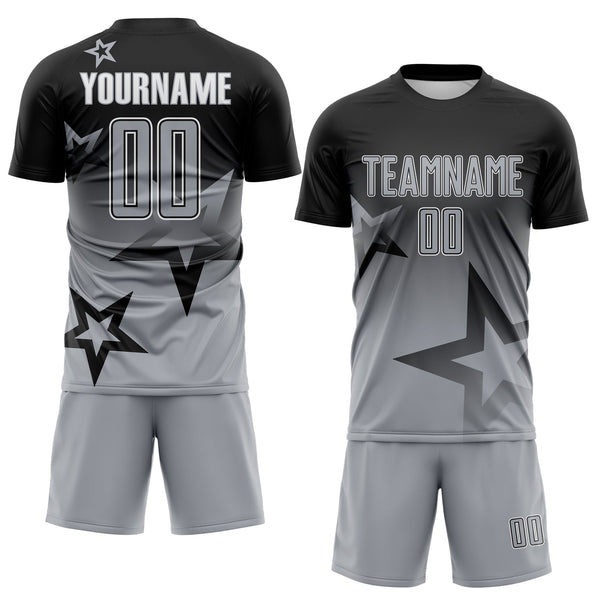Custom Black Gray-White Gradient Style Twinkle Star Sublimation Soccer Uniform Jersey alternate