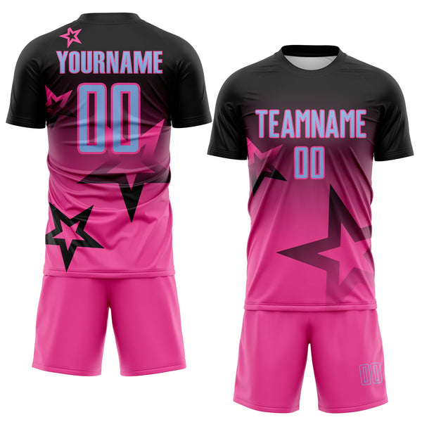 Custom Black Light Blue-Pink Gradient Style Twinkle Star Sublimation Soccer Uniform Jersey alternate