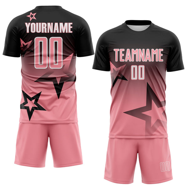 Custom Black Medium Pink-White Gradient Style Twinkle Star Sublimation Soccer Uniform Jersey alternate