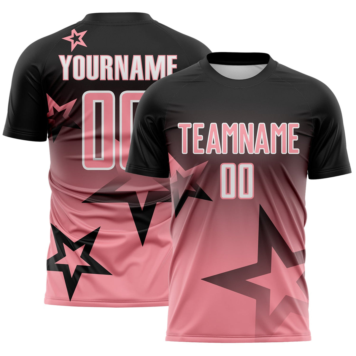 Custom Black Medium Pink-White Gradient Style Twinkle Star Sublimation Soccer Uniform Jersey