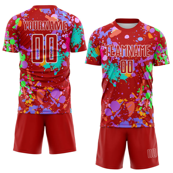 Custom Graffiti Pattern Red-White Paint Splatter Sublimation Soccer Uniform Jersey alternate