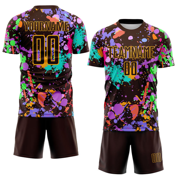 Custom Graffiti Pattern Brown-Gold Paint Splatter Sublimation Soccer Uniform Jersey alternate