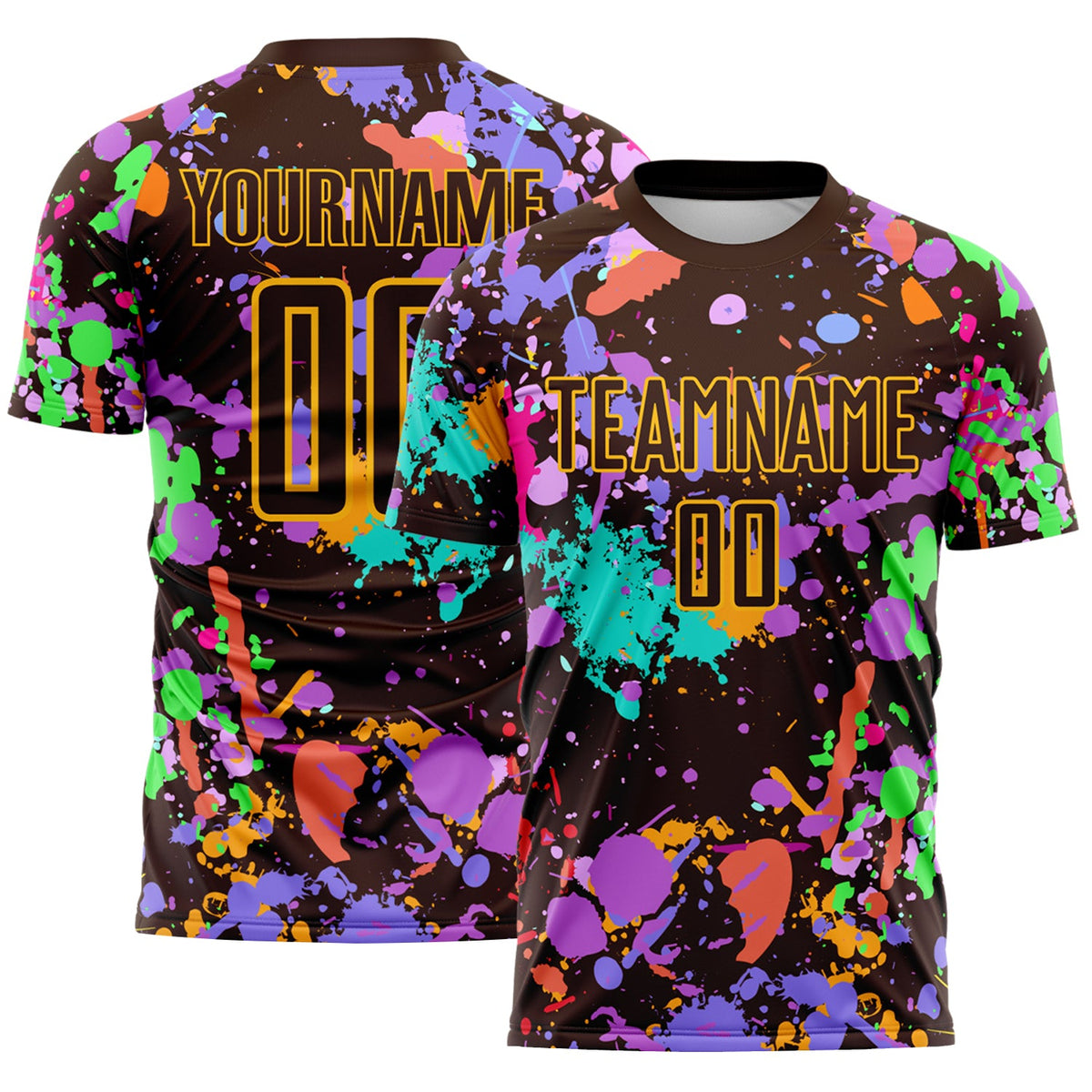 Custom Graffiti Pattern Brown-Gold Paint Splatter Sublimation Soccer Uniform Jersey