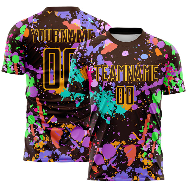 Custom Graffiti Pattern Brown-Gold Paint Splatter Sublimation Soccer Uniform Jersey