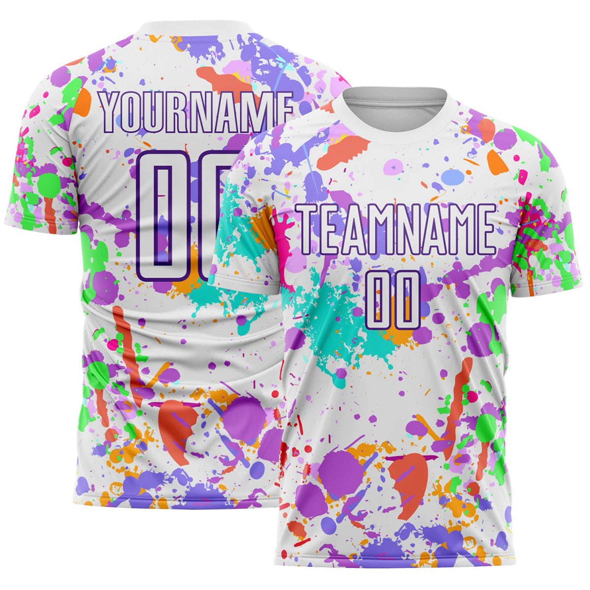 Custom Graffiti Pattern White-Purple Paint Splatter Sublimation Soccer Uniform Jersey