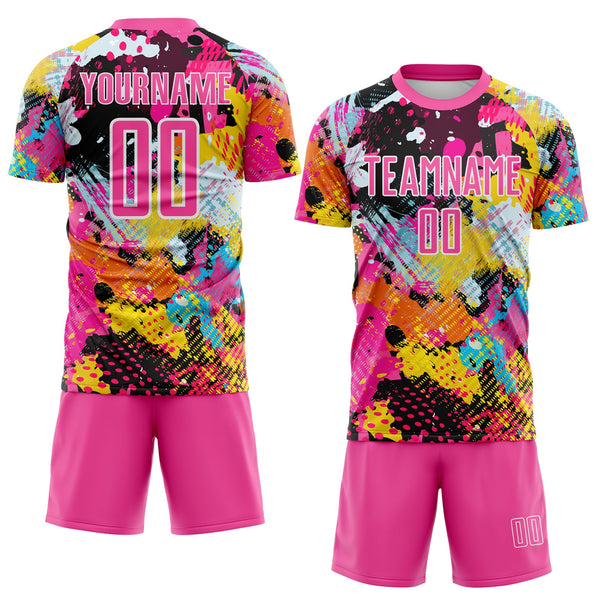 Custom Graffiti Pattern Pink-White Paint Splatter Sublimation Soccer Uniform Jersey alternate
