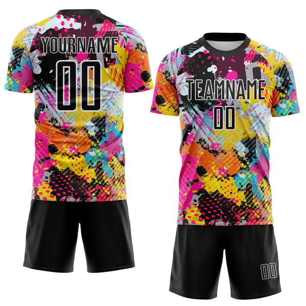 Custom Graffiti Pattern Black White-Panther Blue Paint Splatter Sublimation Soccer Uniform Jersey alternate